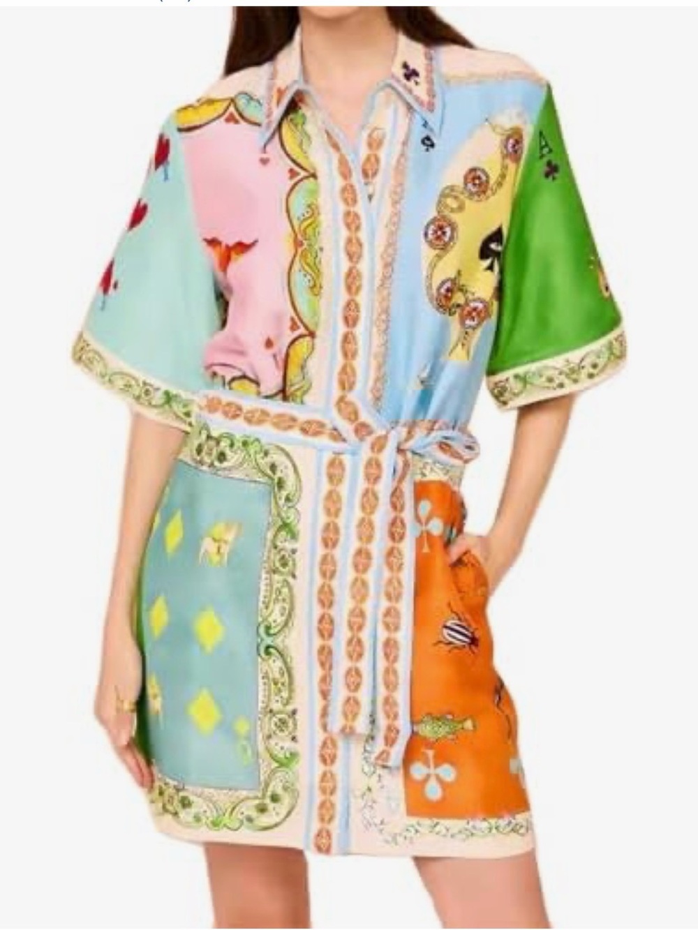 Source Unknown Multicolor Patchwork Mini Dress with Belt